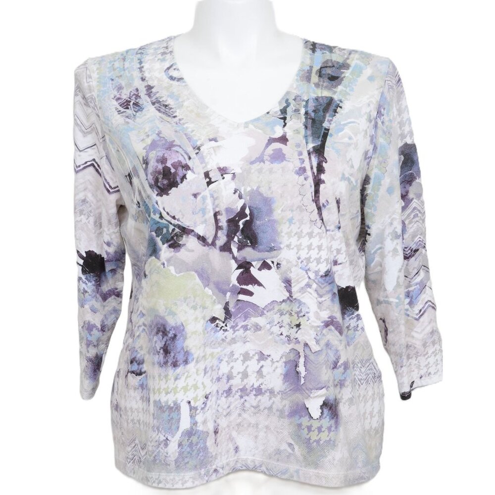 Chico's Purple Watercolor Cotton Stretch 3/4 Sleeve T-Shirt Women's XL (3)